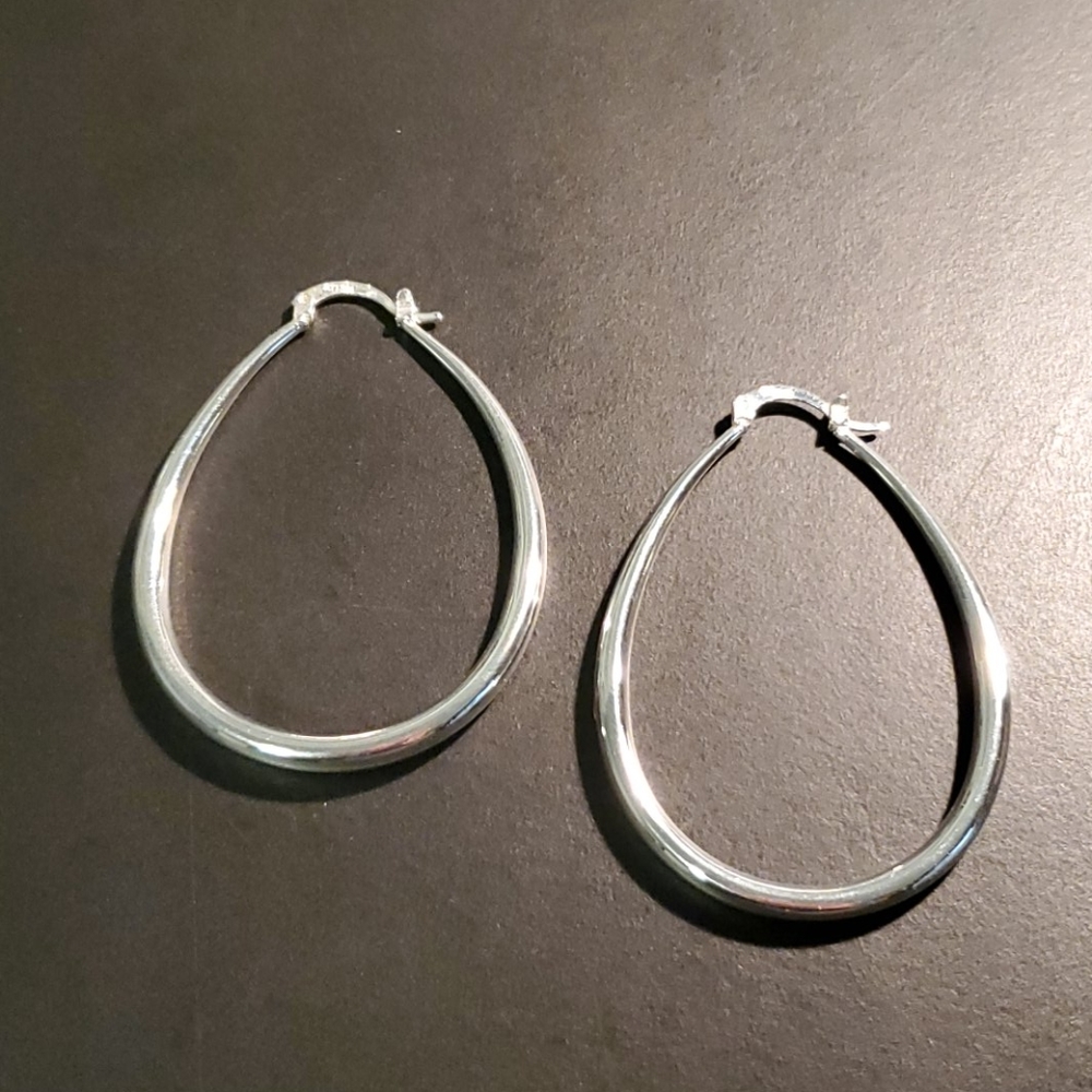 $10 or 3 for $20 (with Free Shipping) Silver Oval Hoop Earrings, 2" Long